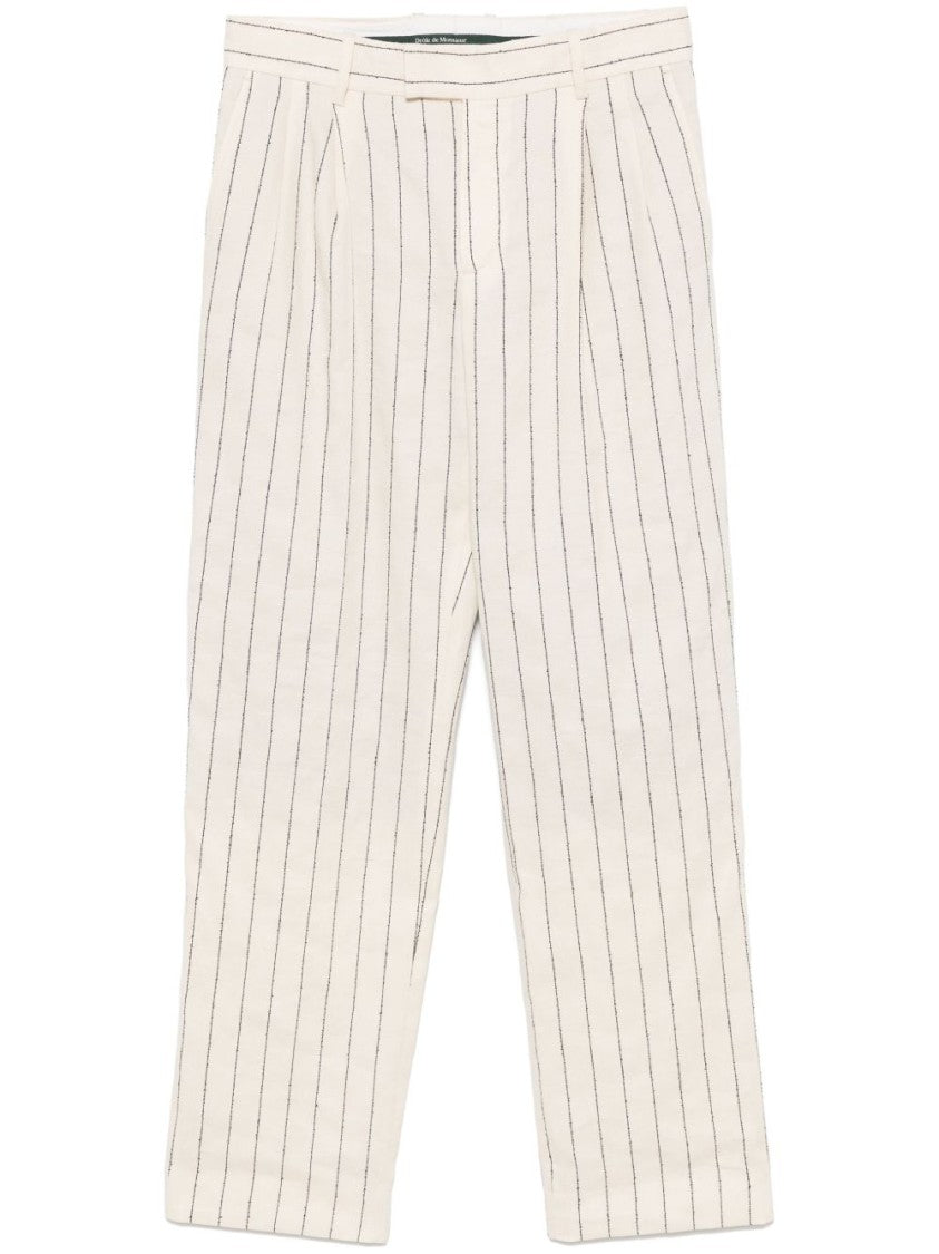 Drôle De Monsieur Tailored Beige Trousers With Sophisticated Pinstripe Design