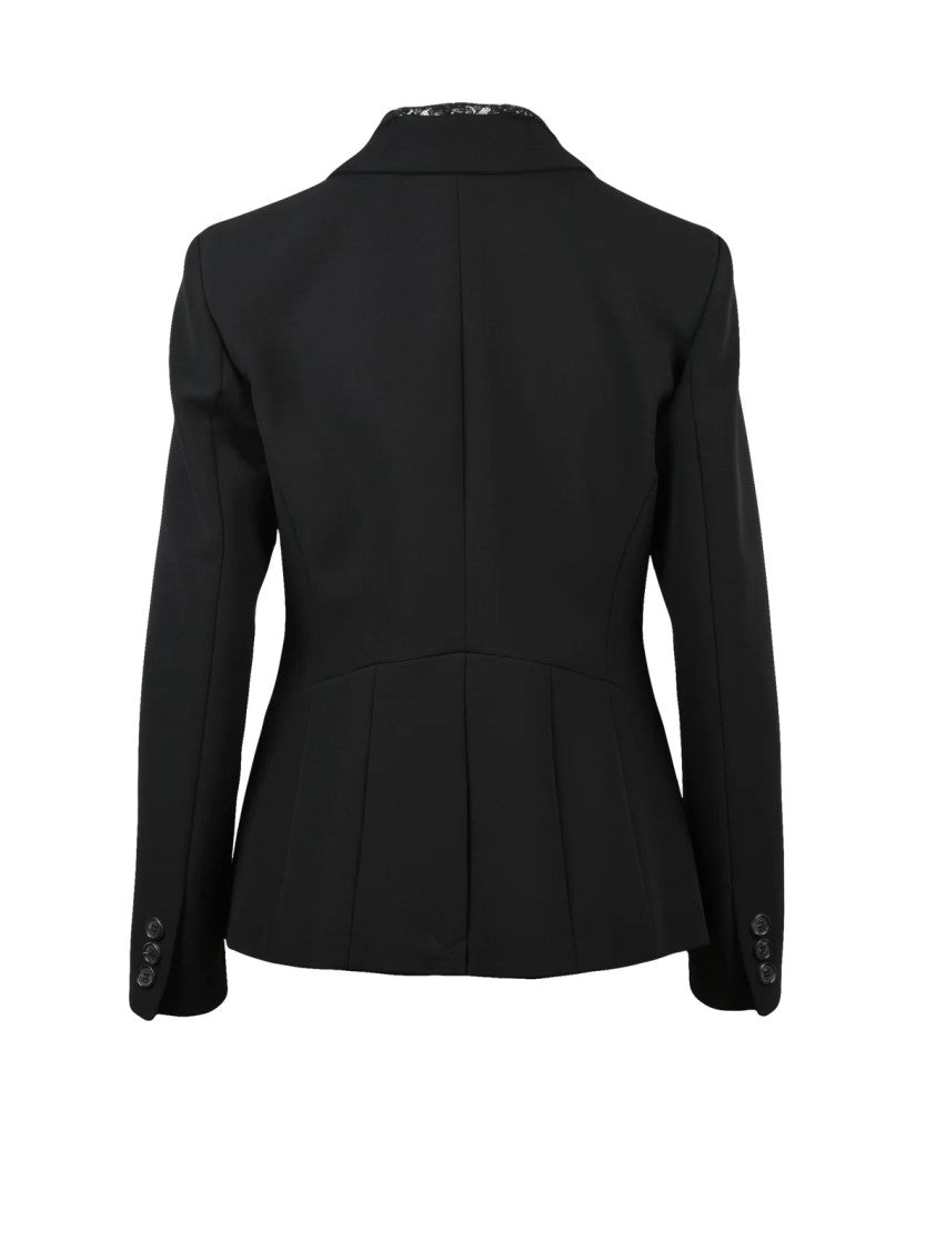 Ermanno Firenze Tailored Fitted Jacket With Lace-Trimmed Lapel And Elegant Detailing