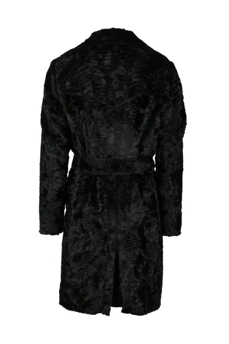 Michele Paoloni Double-Breasted Faux Fur Coat - Black