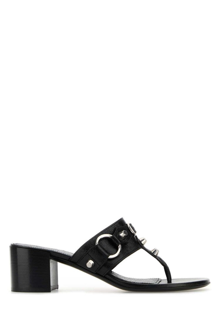 Balenciaga Black Leather City Thong Mules