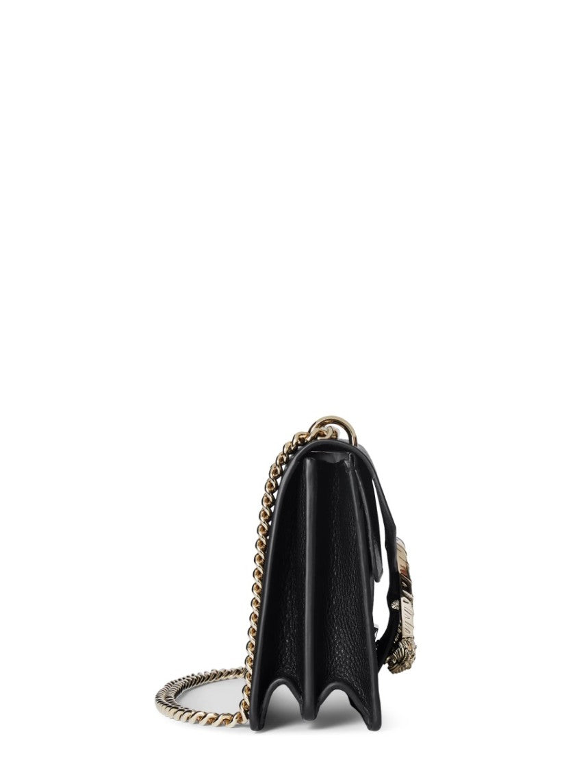Gucci Textured Calfskin Shoulder Bag With Double Tiger Head Buckle