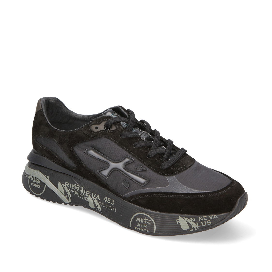 Premiata Moerun Sneakers In Black Suede And Technical Fabric
