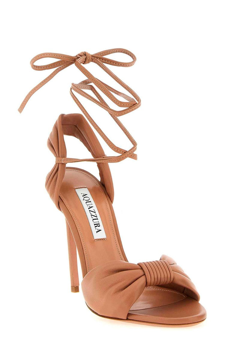 Aquazzura Tan Leather Knotted Lace-Up Sandal