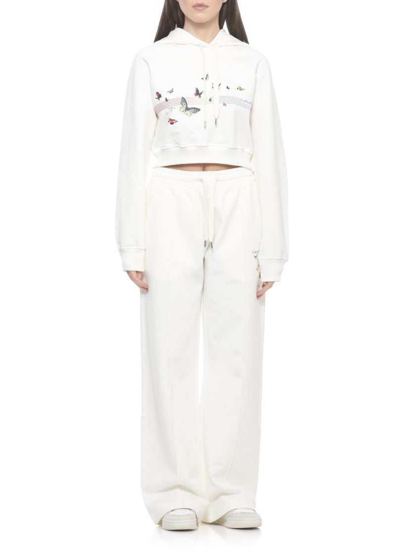 Casablanca Ivory Butterfly Print Crop Hoodie