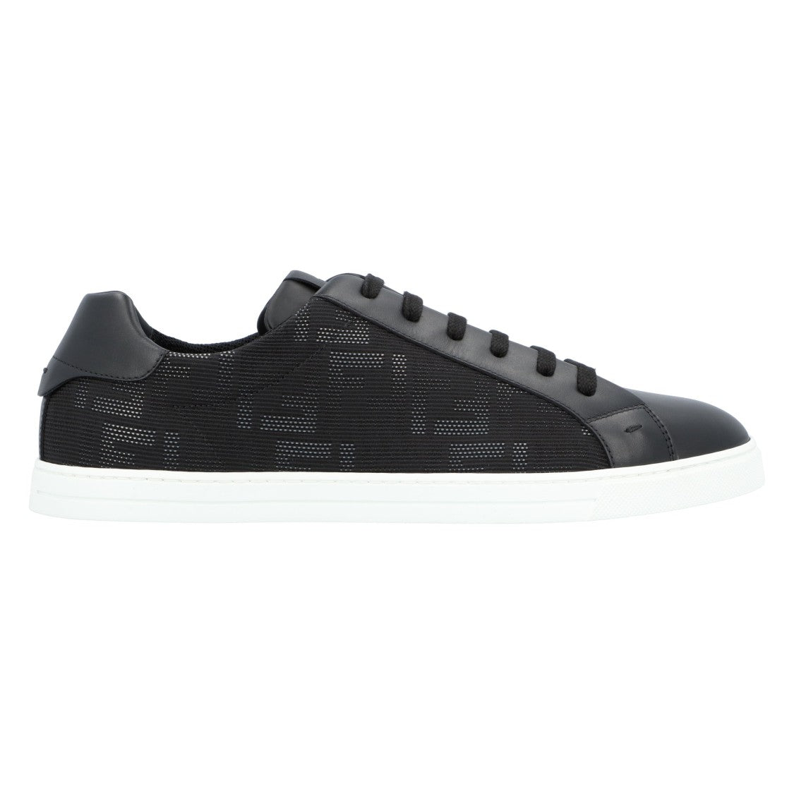 Fendi Textured Black Fabric Sneakers With Leather Accents