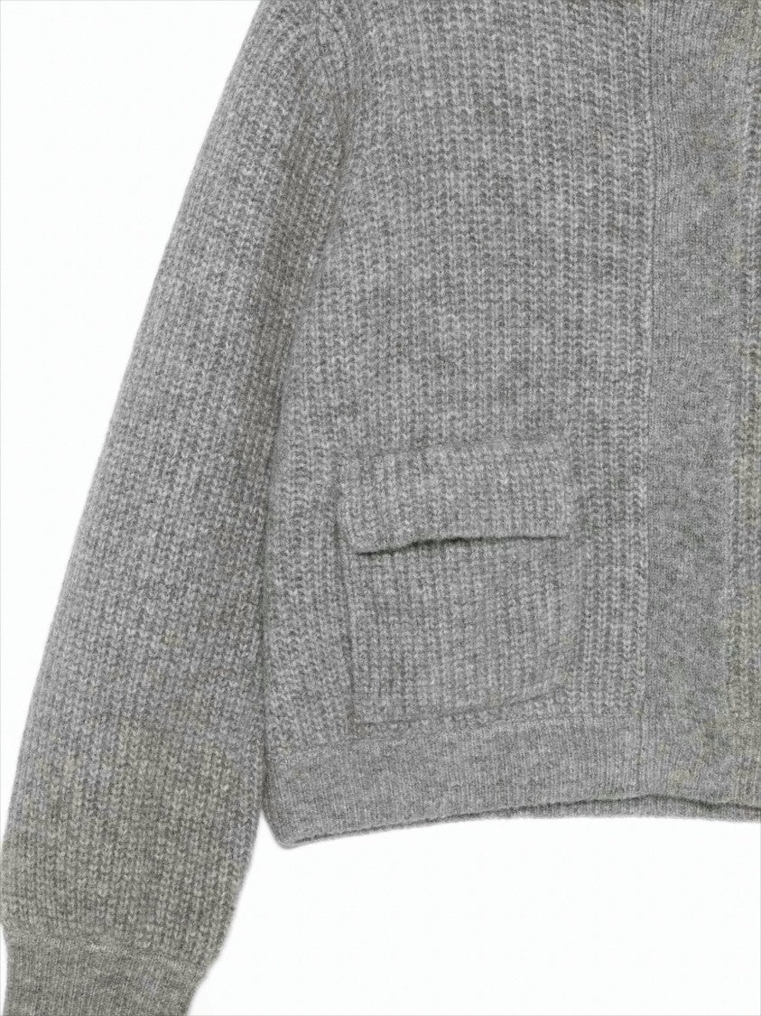 Liu Jo Cropped Grey Sweater With Wide Collar And Voluminous Sleeves