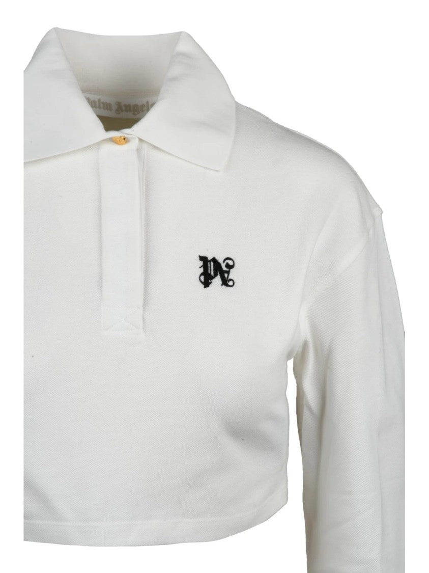 Palm Angels White Cotton Cropped Polo Shirt