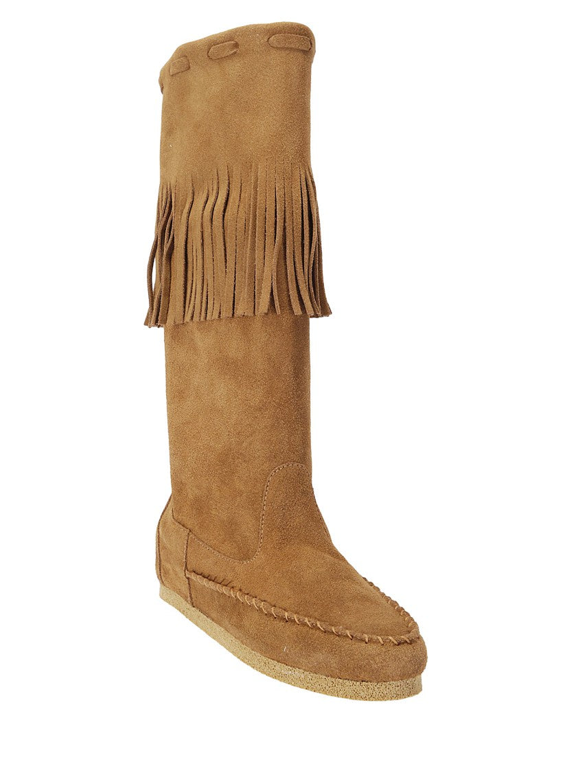P.A.R.O.S.H. Brown Suede Boots With Festoon Hem