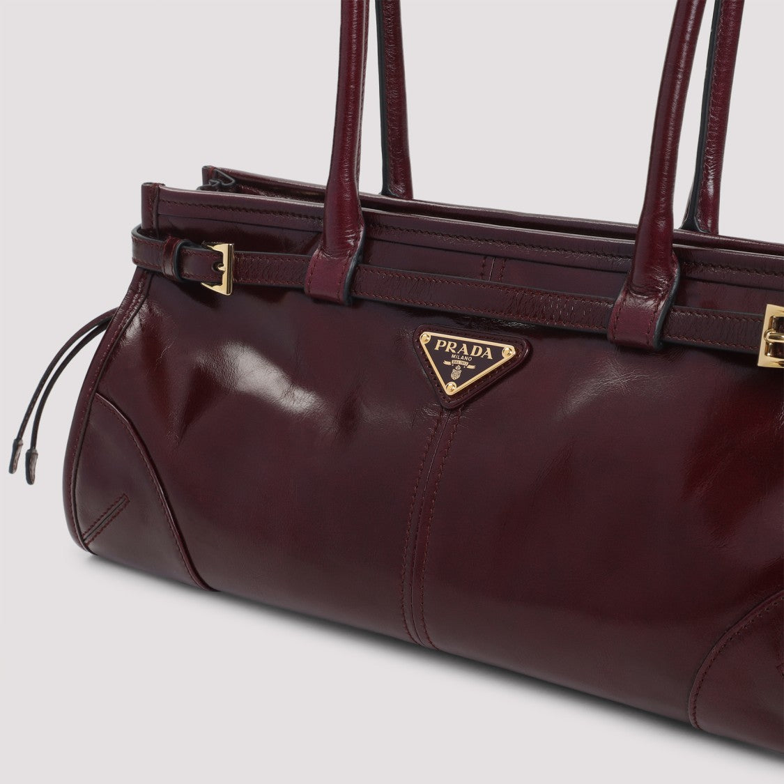 Prada Bordeaux Calf Leather Handbag With Adjustable Shoulder Strap