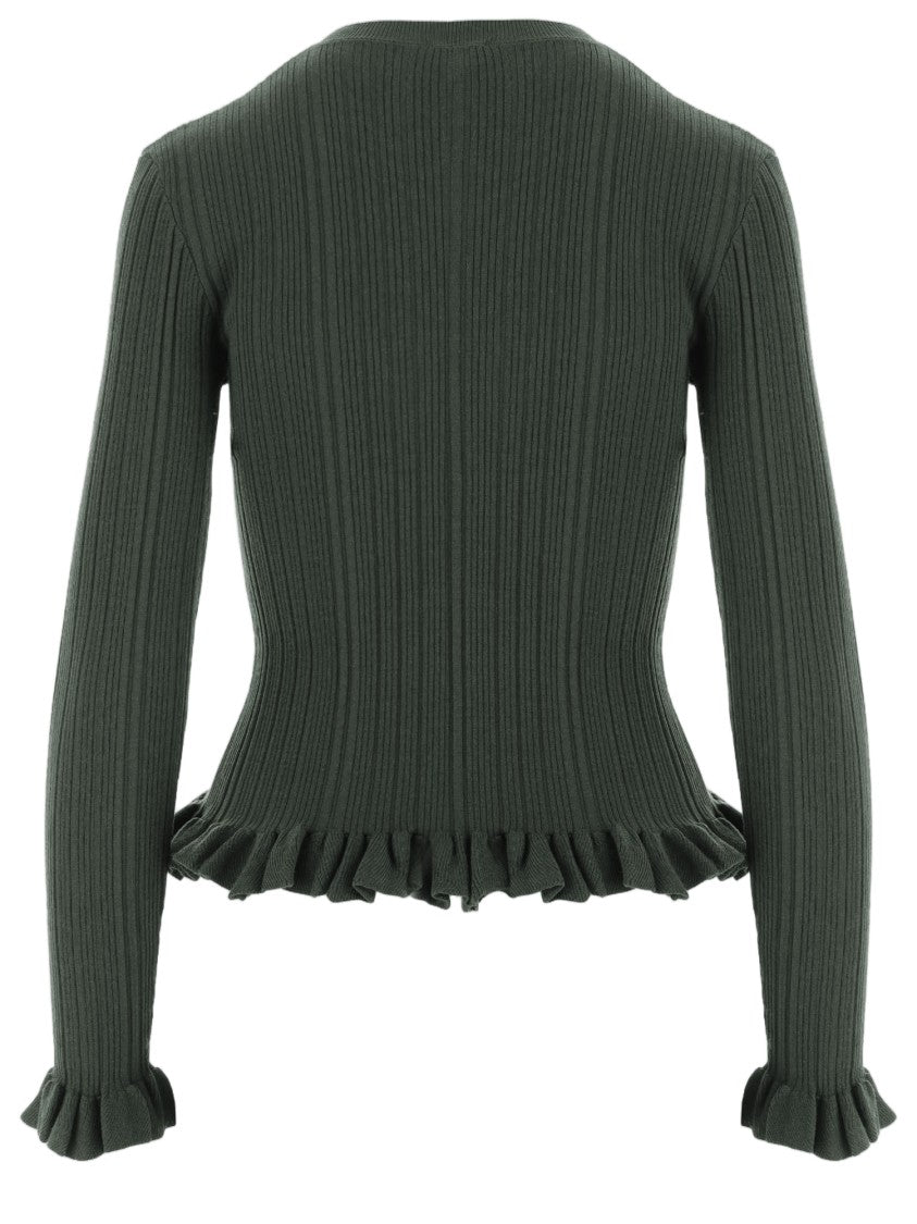 Patou Tailored Merino Wool Sweater With Ruffled Hem And Cuffs