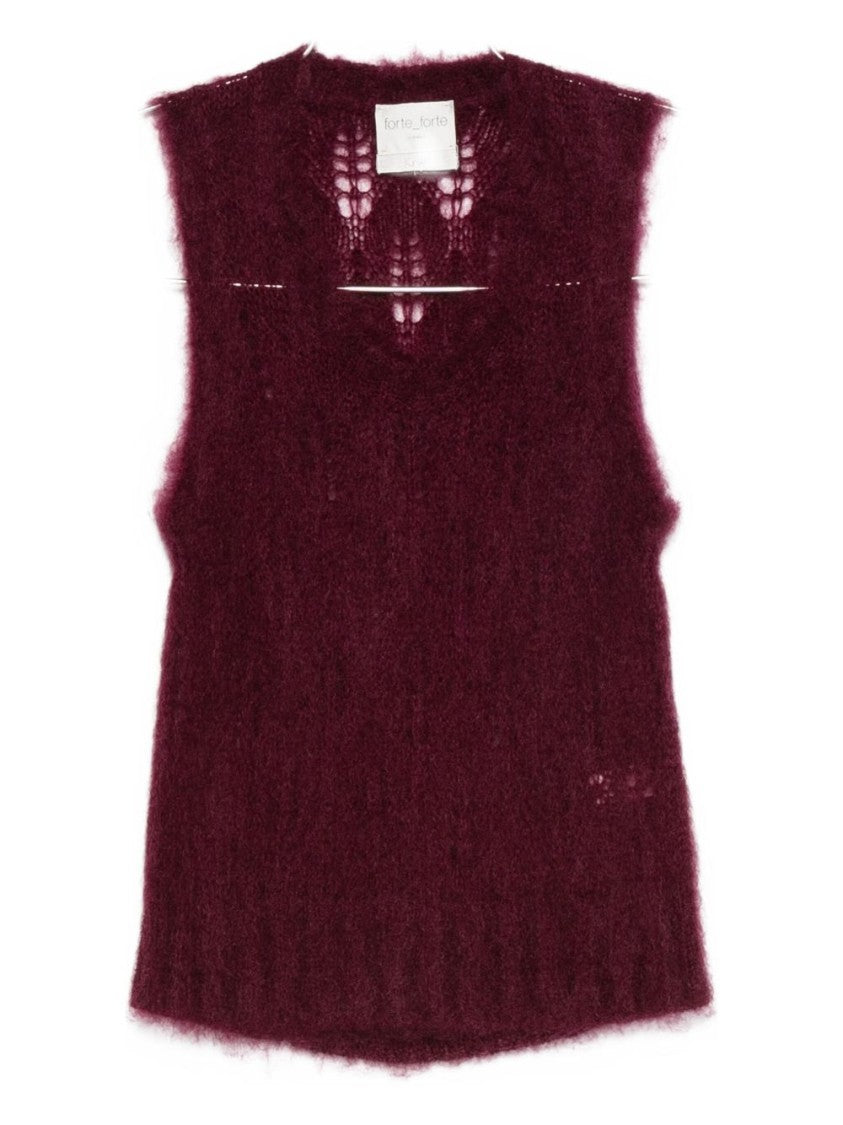 Forte Forte Sleeveless Burgundy Knit Sweater With Openwork Details