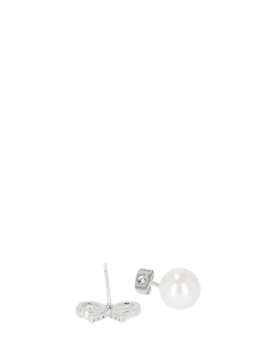 Self-Portrait Crystal Bow Pearl Jacket Earrings