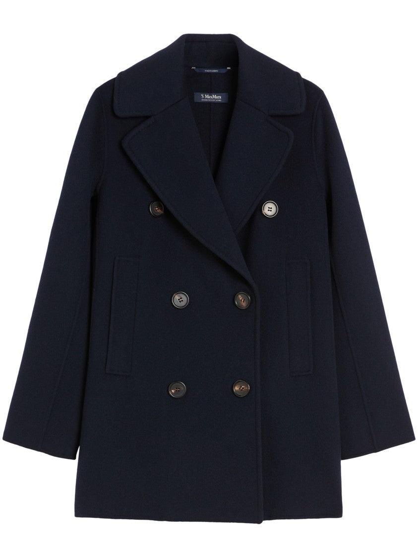 Max Mara Double-Breasted Oversized Blue Coat With Belt Detail