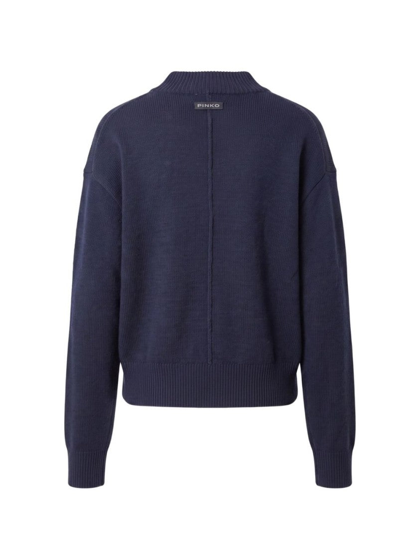 Pinko Deep Navy Blue Ribbed Knit Sweater
