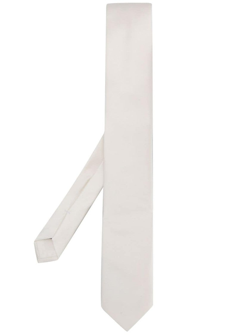 Dolce & Gabbana Pointed Tip White Silk Tie