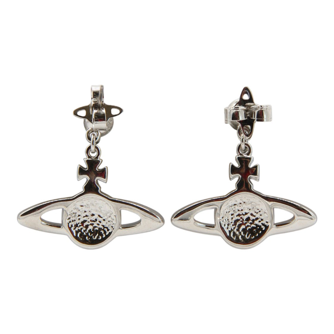 Vivienne Westwood Orb Design Silver Earrings With Textured Center And Cross Detail