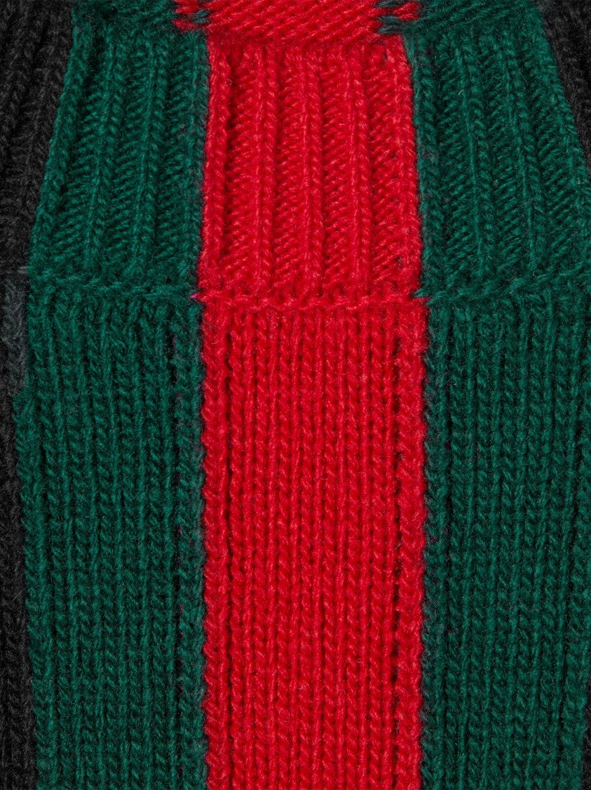 Gucci Black Knit Sweater Red/Green Vertical Stripes