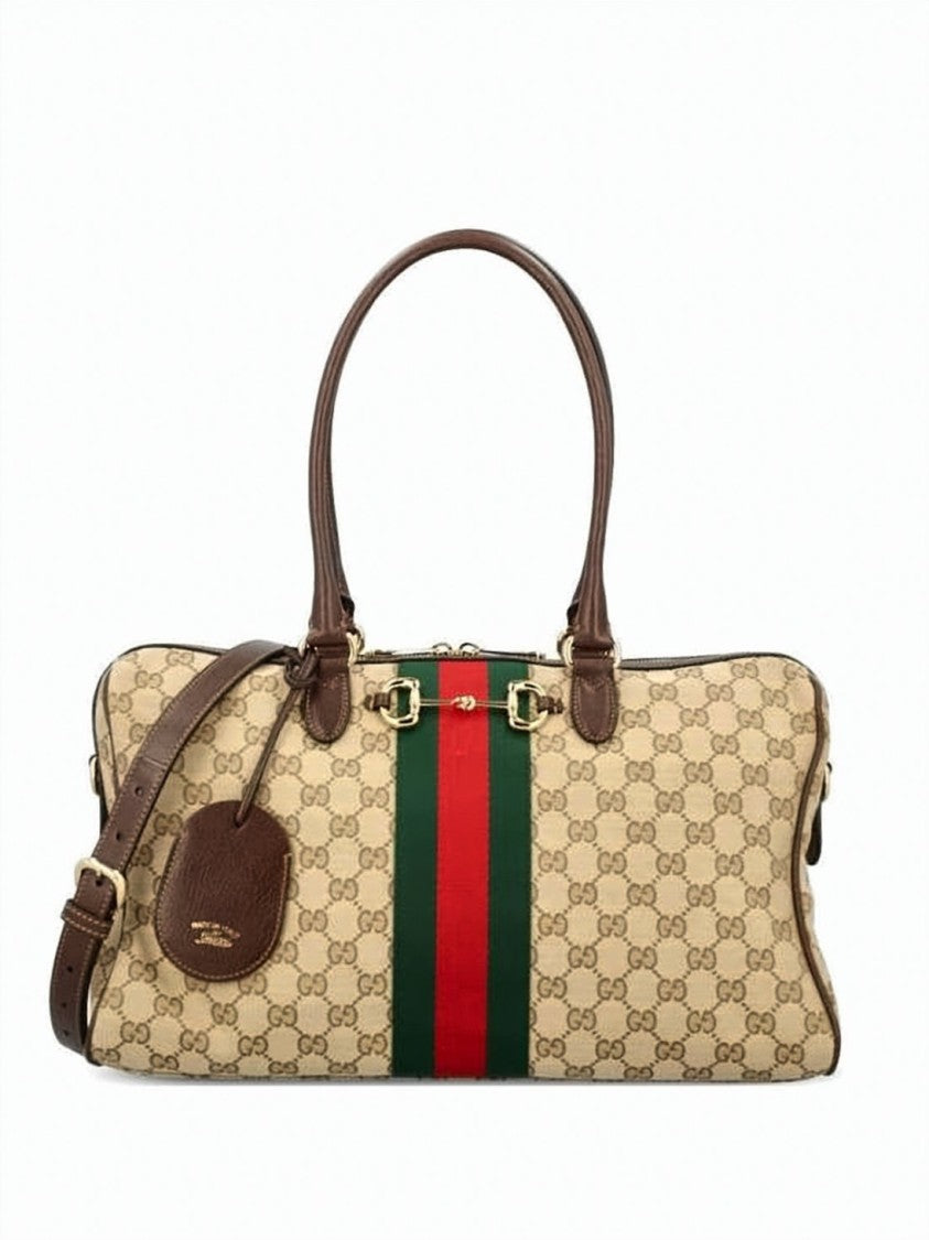 Gucci Large Boston Bag In Beige Gg Canvas