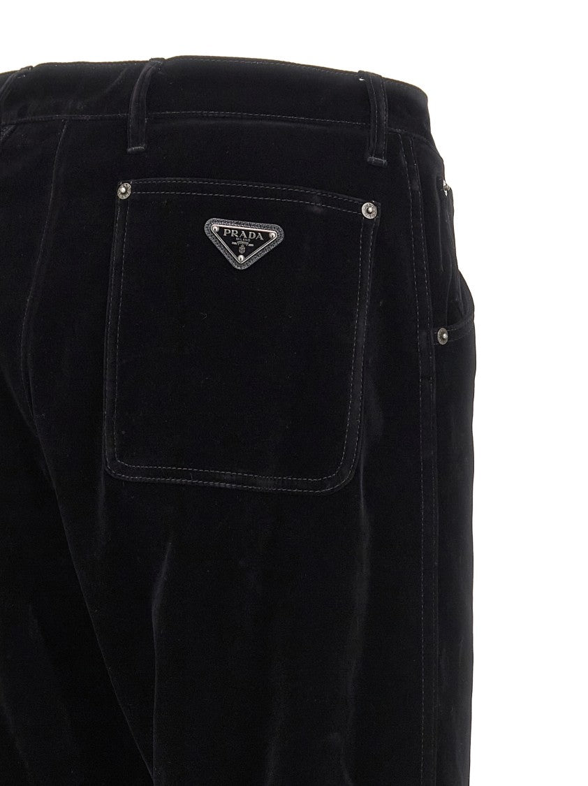 Prada Plain Black Velvet Pants With Minimalist Design