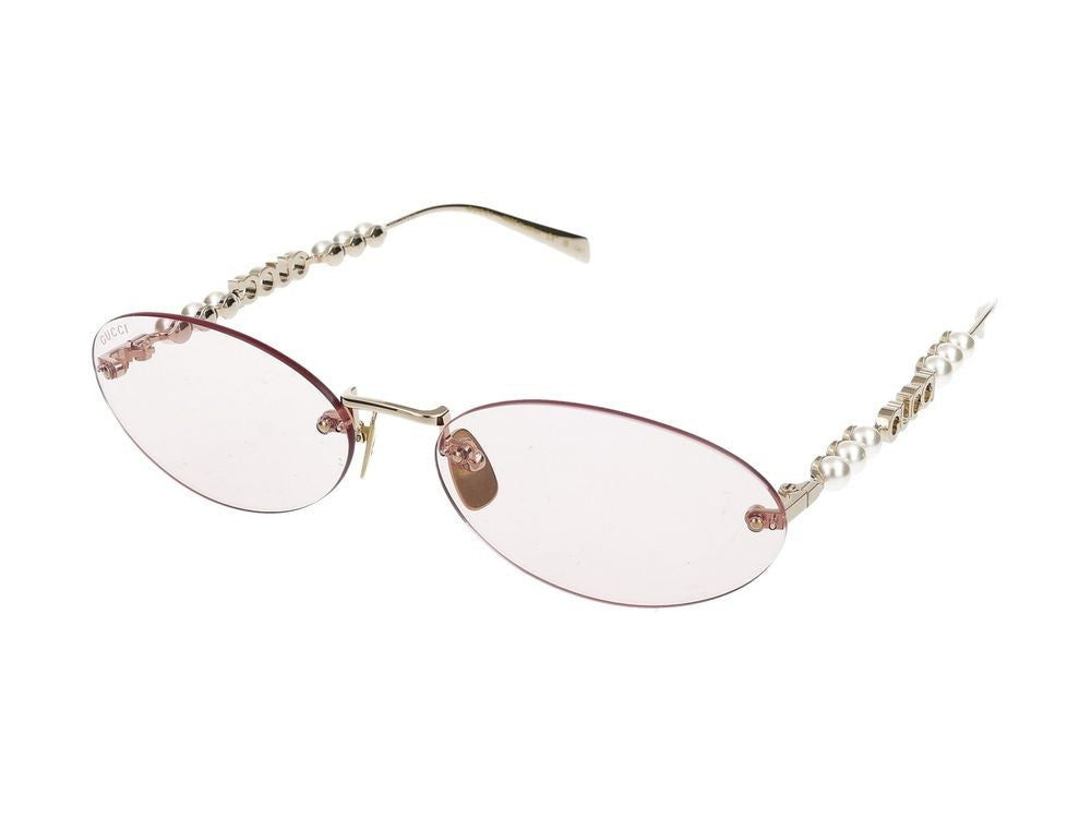 Gucci Gold Oval-Shaped Metal Frame Sunglasses