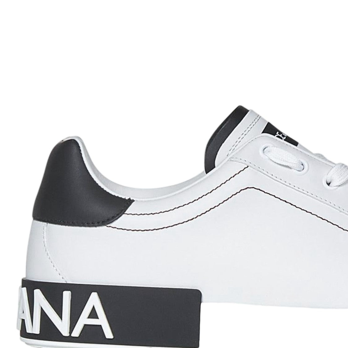 Dolce & Gabbana White/Black Portofino Calf Leather Sneakers