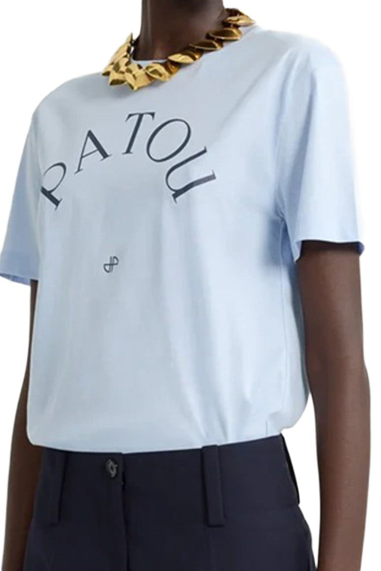 Patou Short-Sleeve T-Shirt With Curved Logo In Skylight Blue