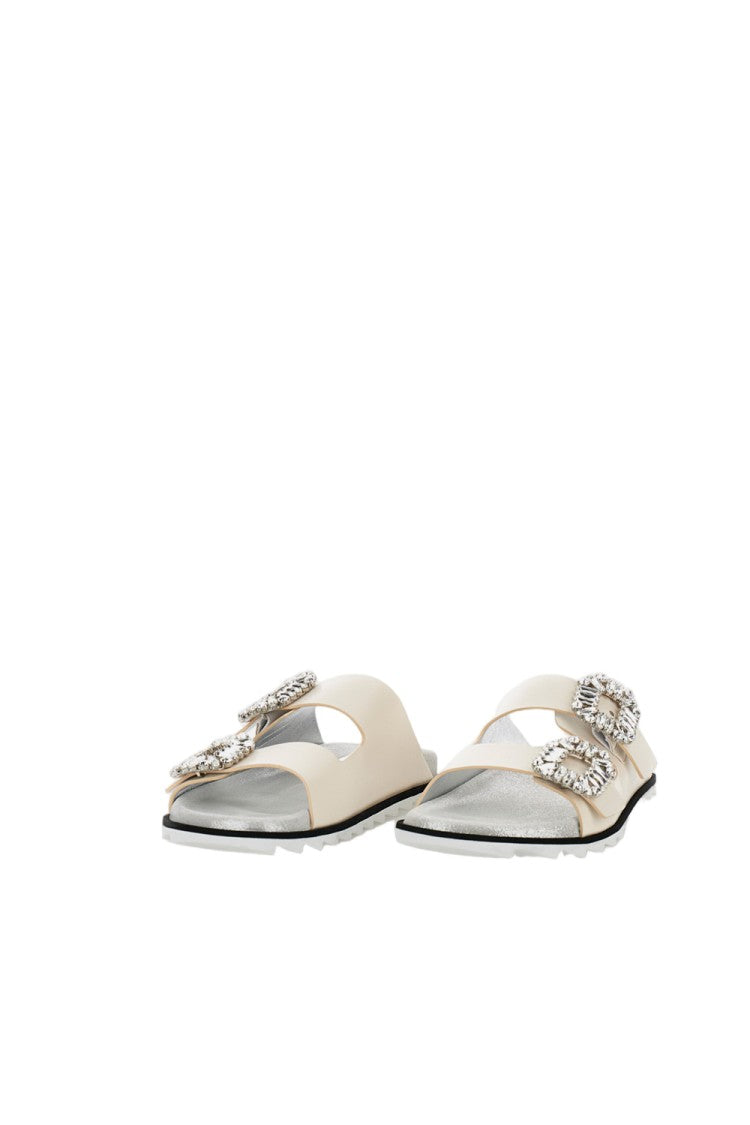 Roger Vivier White Sandals With Crystal Buckle Accents