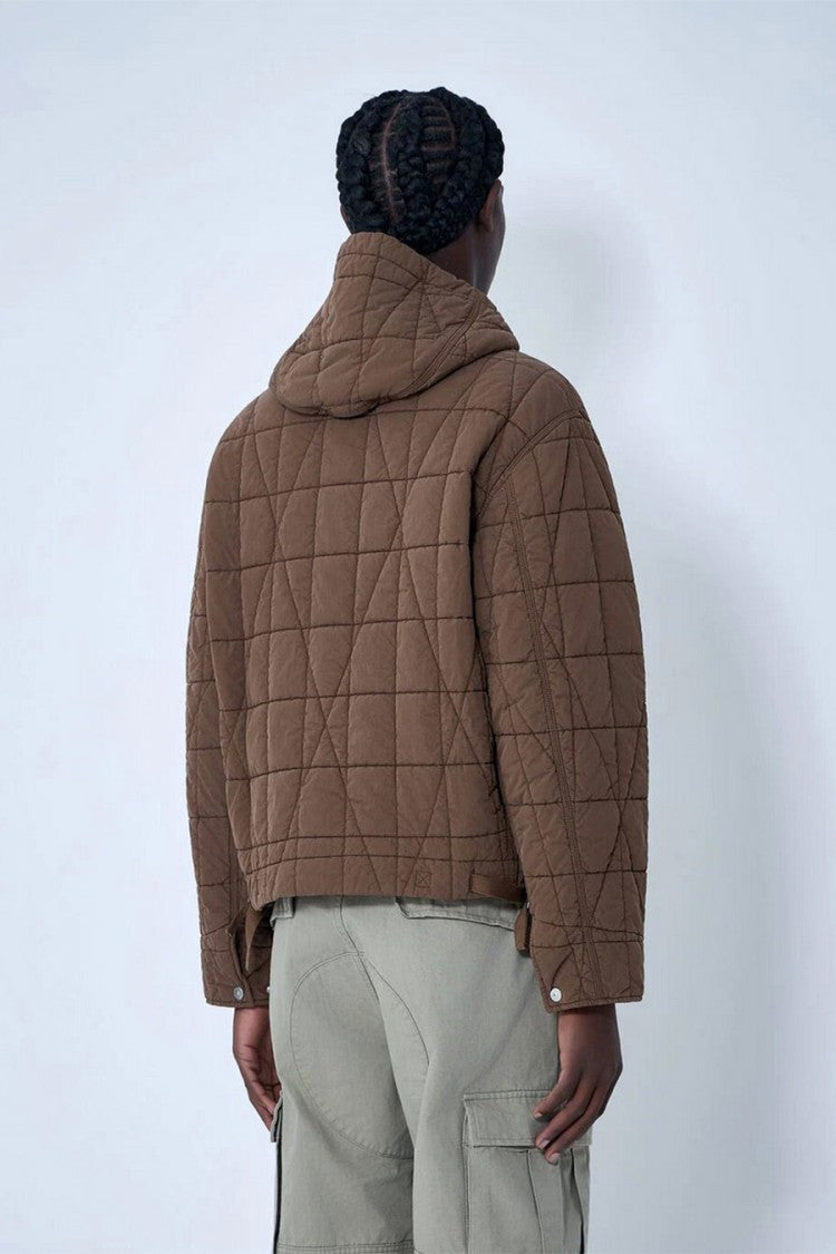 Stone Island Brown Quilted Hooded Cotton-Blend Jacket