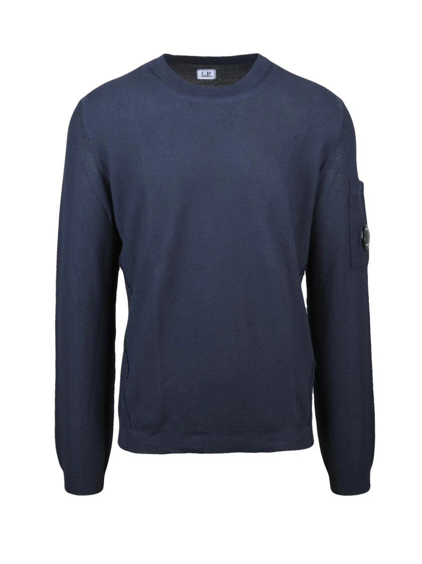 C.P. Company Textured Knit Crew Neck Sweater With Lens Detail