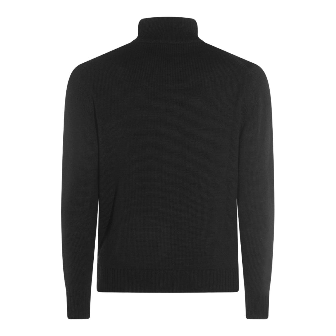 Zanone Black High Collar Button-Up Ribbed Sweater