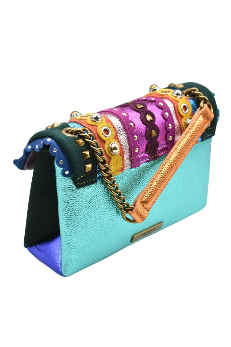 Kurt Geiger Turquoise And Purple Studded Handbag