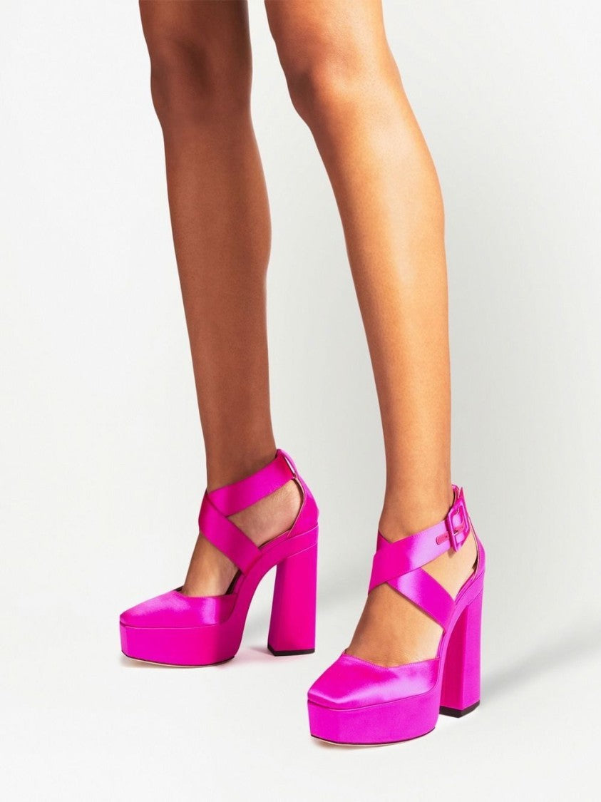 Jimmy Choo Pink Gian 140 Satin Platform Heels
