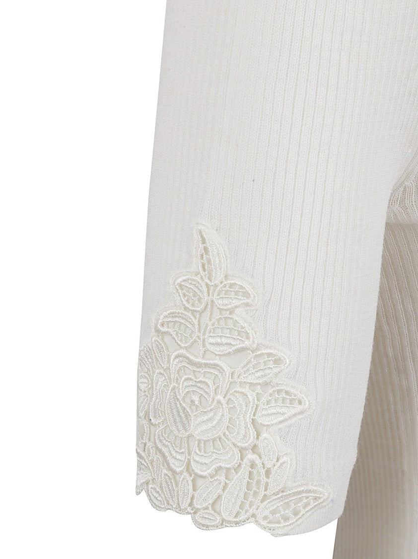 Chloé Ribbed Wool Top With Floral Lace Trim