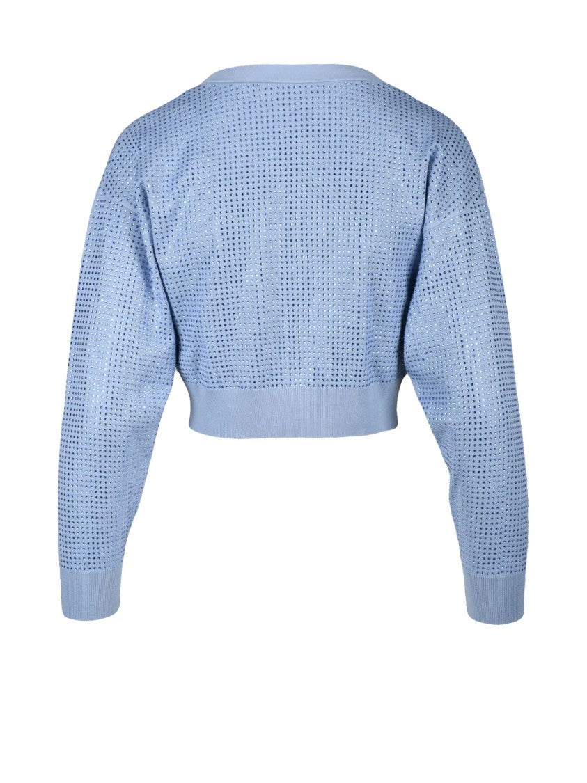 Guess Light Blue All-Over Sequin Viscose-Blend Cardigan