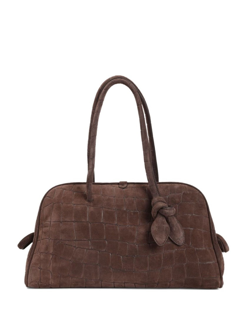 Jacquemus Curved Dark Brown Crocodile Embossed Top Handle Bag