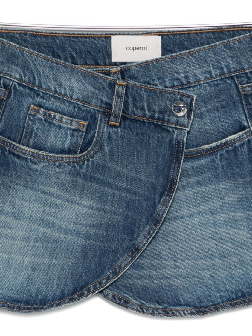 Coperni Asymmetrical Blue Denim Mini Skirt