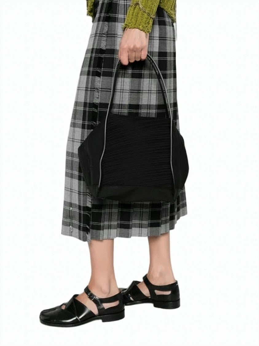 Pleats Please Black Textured Polyester Unique Pleated Tote Bag