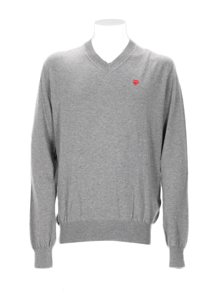 Comme Des Garçons Long-Sleeve Knit Sweater With V-Neckline And Signature Heart Emblem