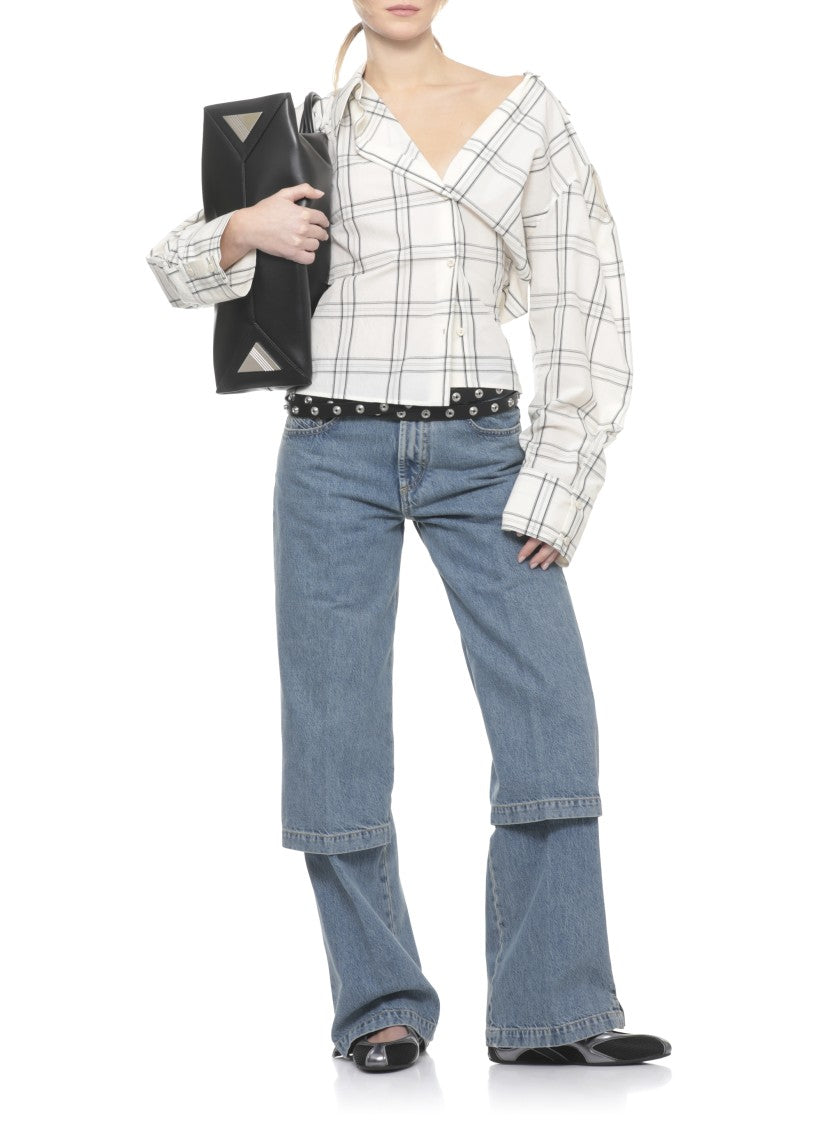 The Attico Ivory Reese Asymmetric Check Cotton Shirt