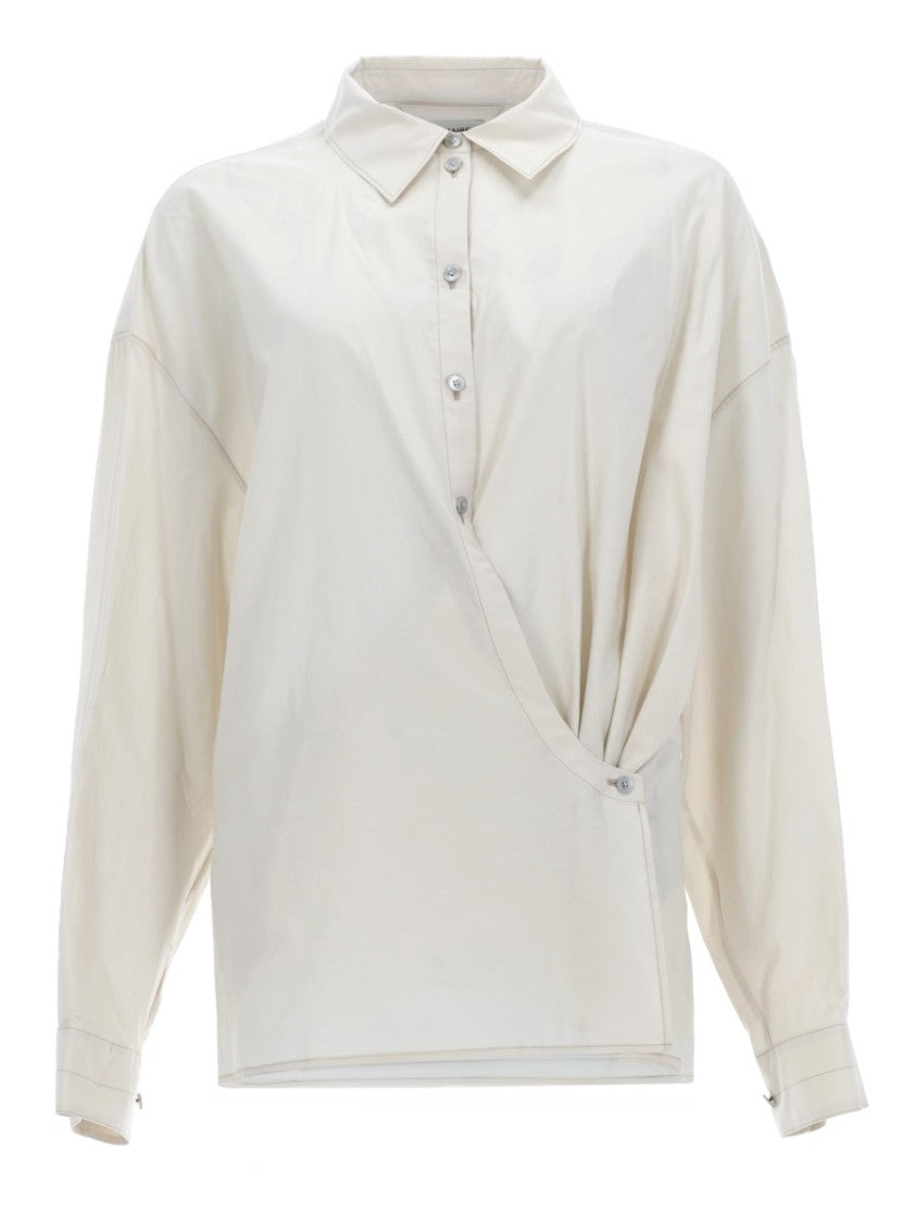 Lemaire Straight Collar Twisted Asymmetrical Front Cotton-Blend Shirt