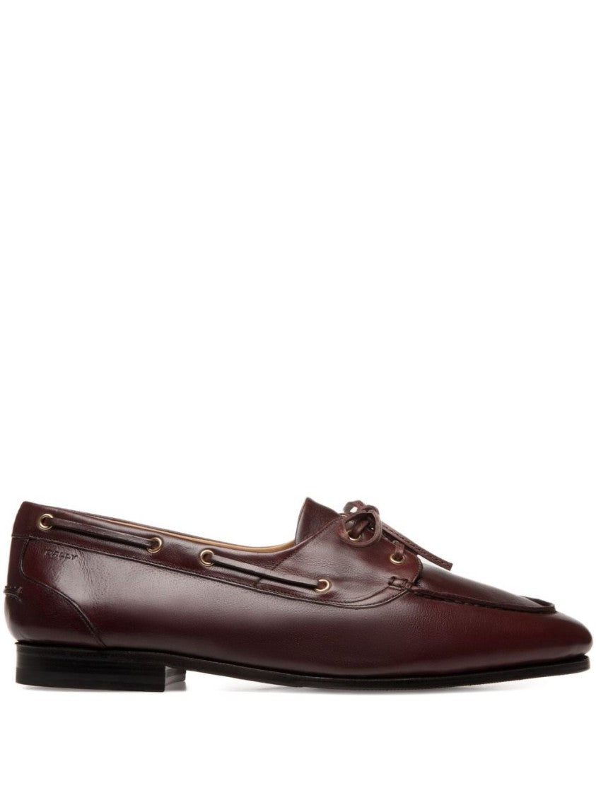 Bally Lace-Up Burgundy Leather Flat Shoes