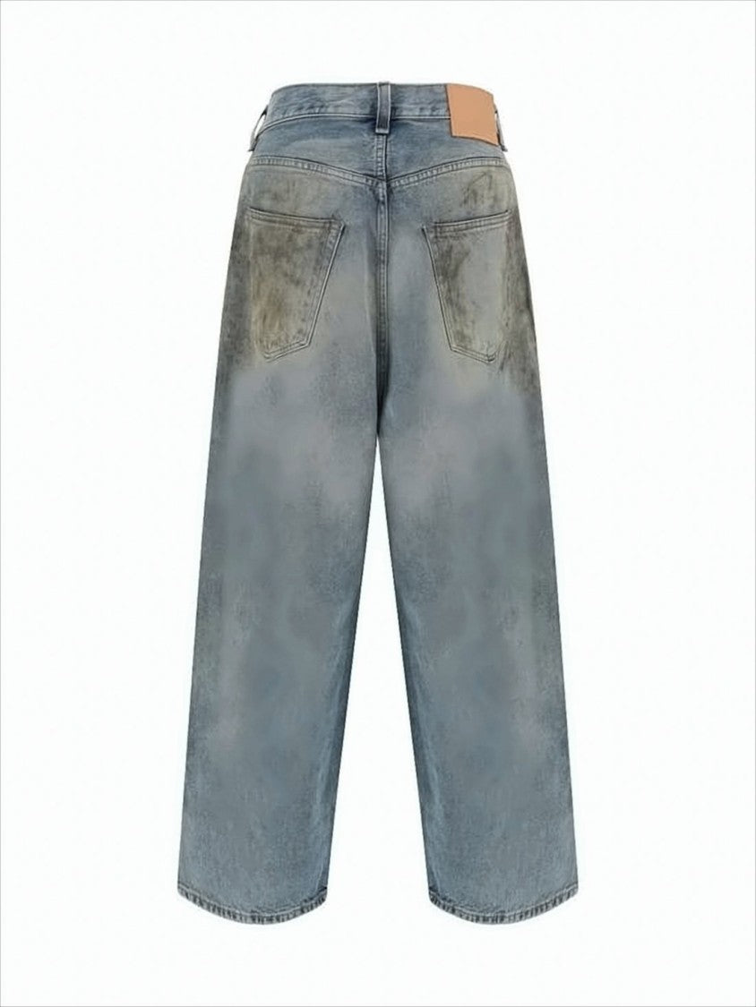 Acne Studios Cropped Blue Denim Pants With Distressed Finish