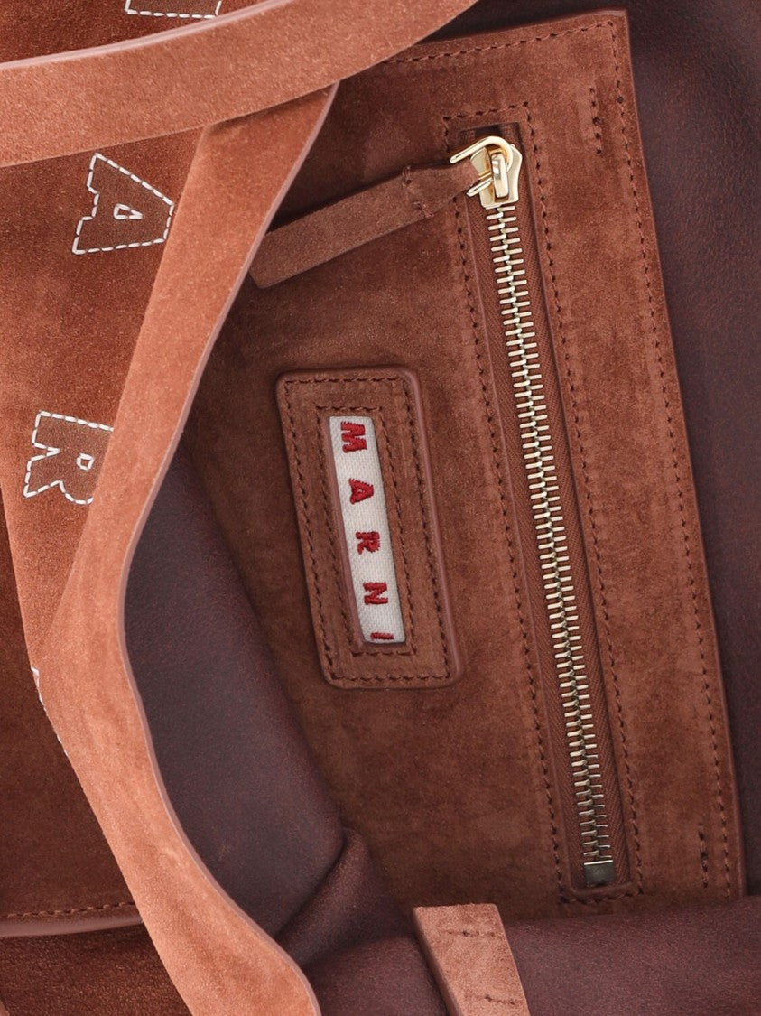 Marni Suede Tote Bag With Embroidered Logo