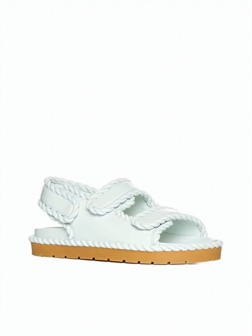 Bottega Veneta Braided White Lambskin Sandals With Adjustable Slingback