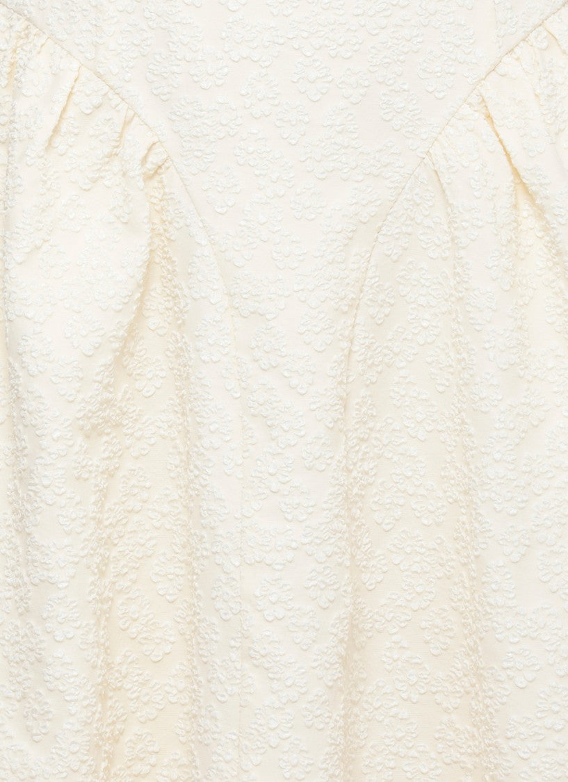 Rotate Ivory Jacquard Midi Dress With Embossed Floral Pattern