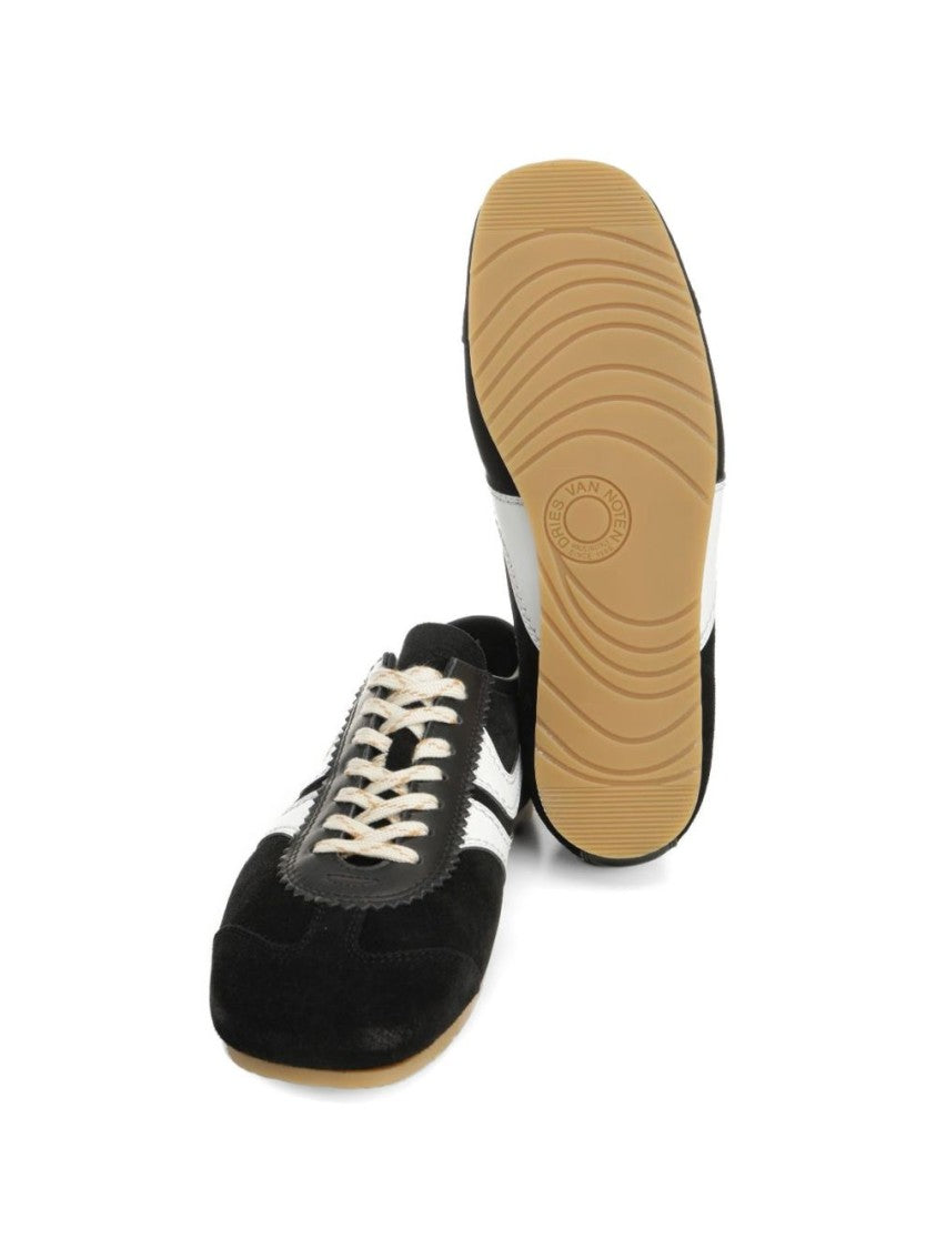 Dries Van Noten Black Suede Sneakers With Contrasting White Details