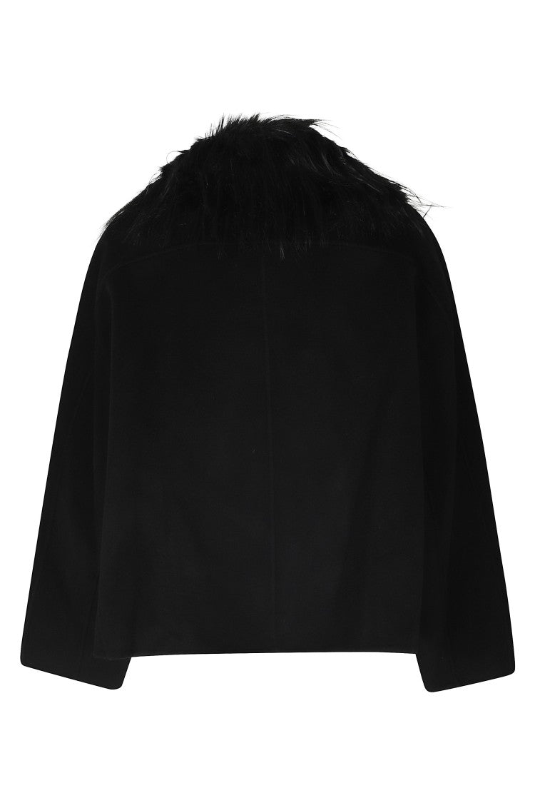 Loulou De Saison Black Cropped Faux Fur Collar Jacket