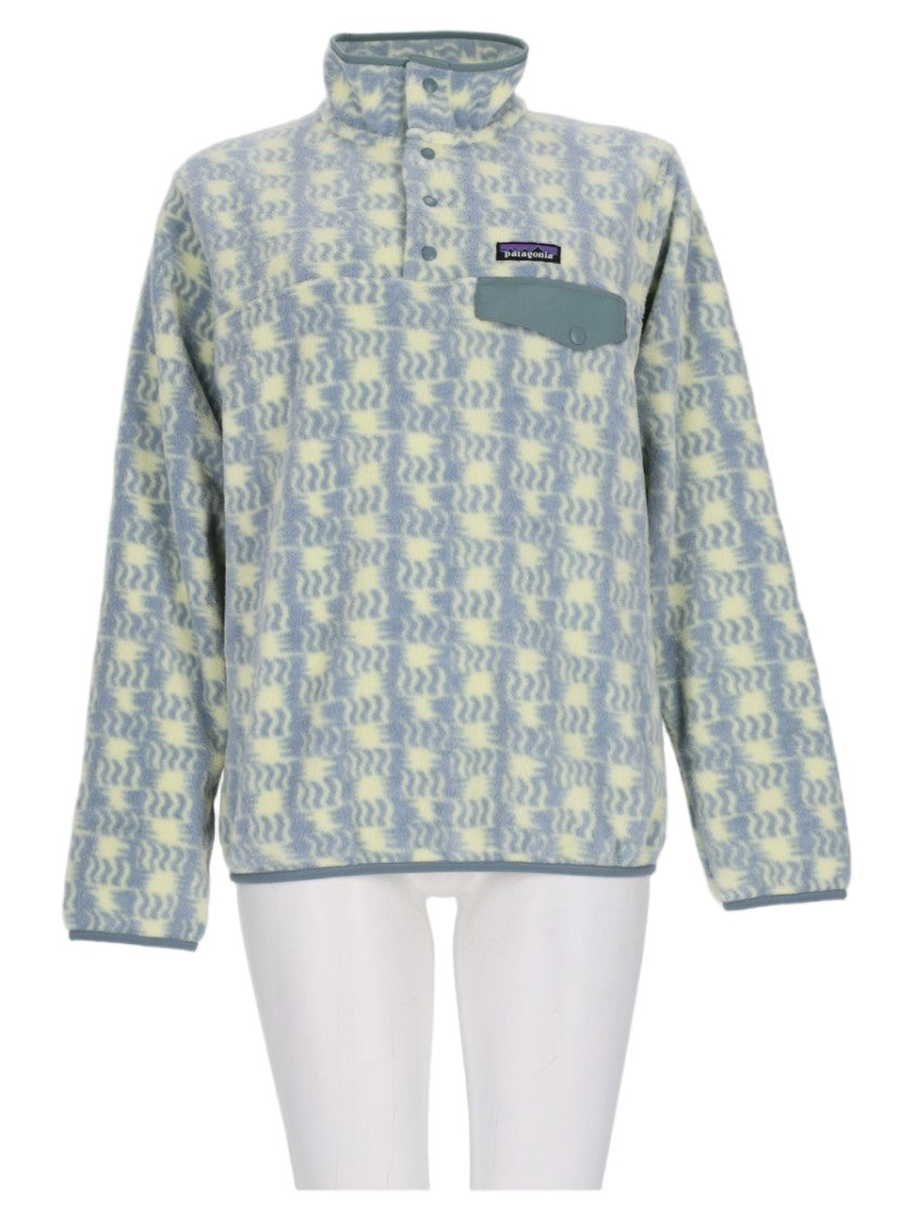 Patagonia Abstract Patterned Fleece Sweater With High Collar And Snap Buttons