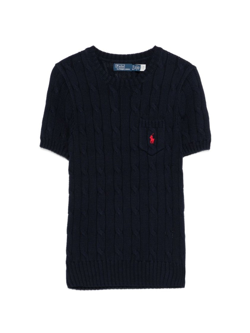 Polo Ralph Lauren Navy Blue Ribbed Crewneck Short-Sleeve Sweater