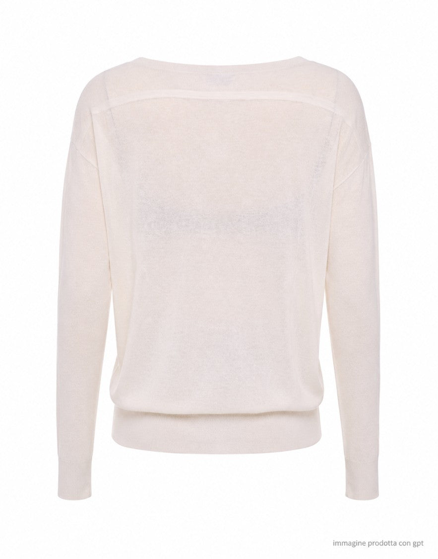 Hira Cream Boat-Neck Silk Linen Blend Sweater